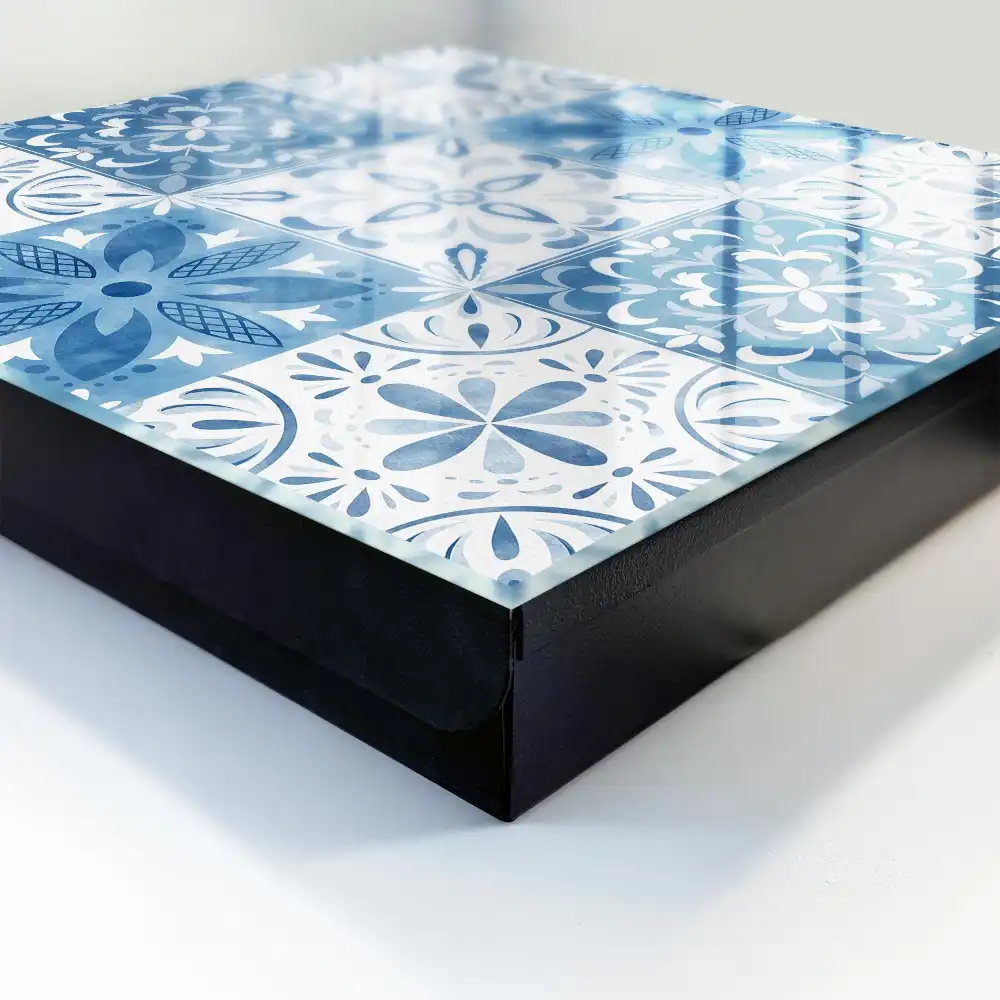 Boîte à clés murale motifs de carreaux bleus et blancs