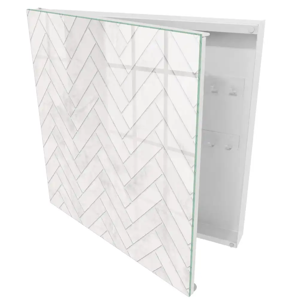 Armoire à clés motif à chevrons élégant avec accent marbré
