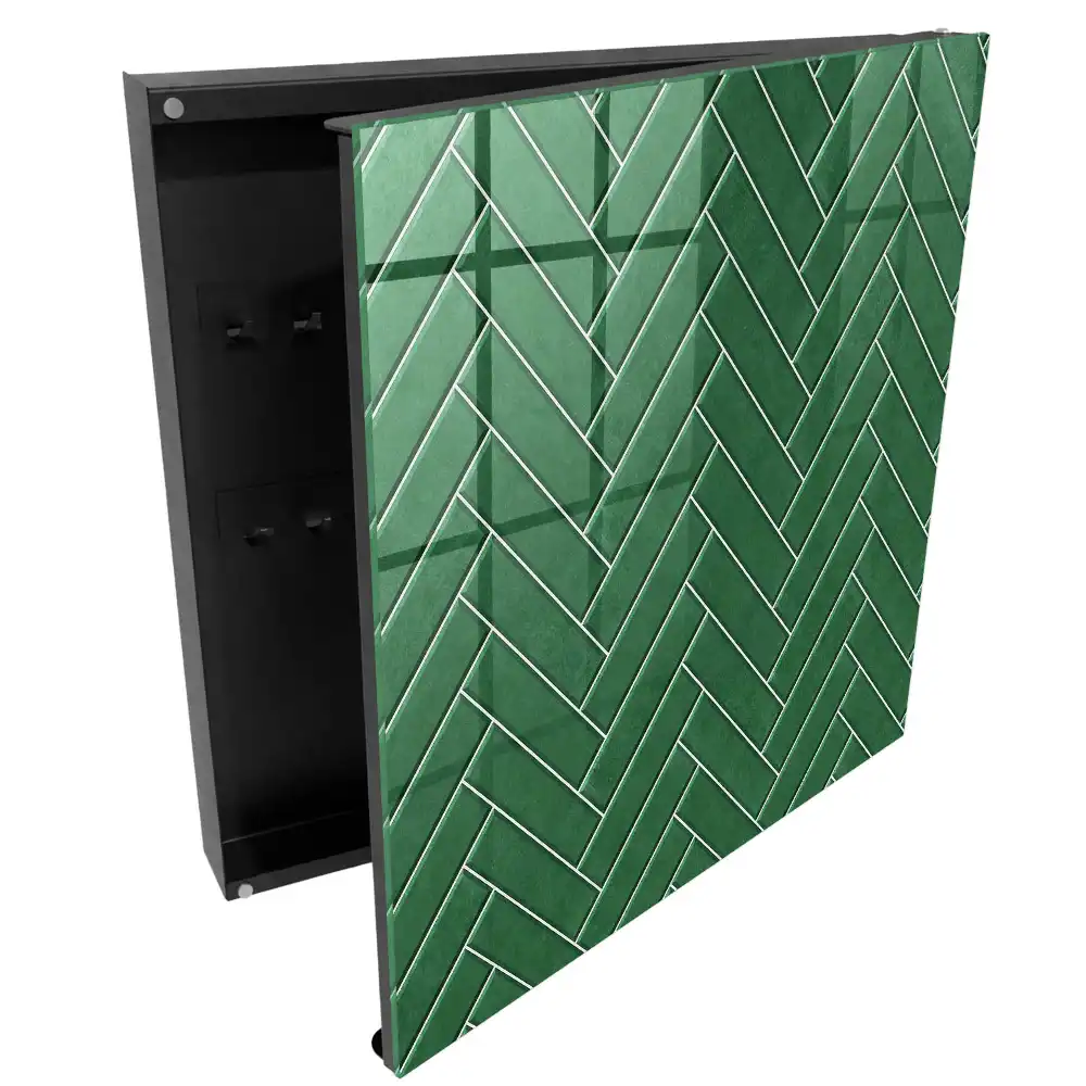 Boîte à clés murale le motif à chevrons verts confère à l'espace une élégance certaine.
