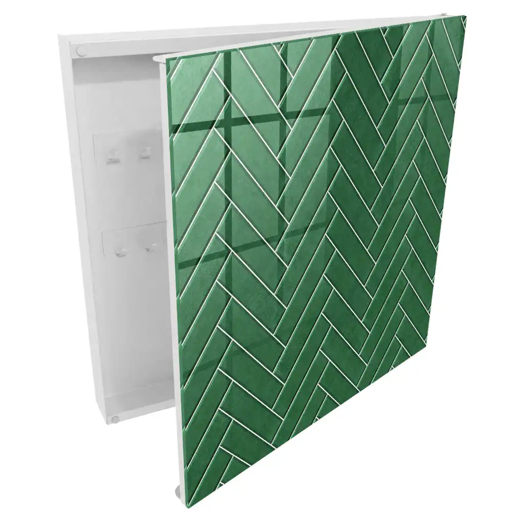 Boîte à clés murale le motif à chevrons verts confère à l'espace une élégance certaine.