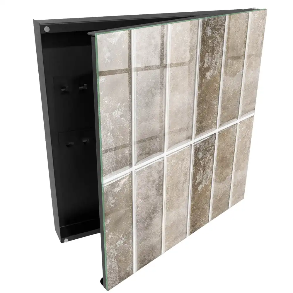 Boîte à clés murale des carreaux dans différentes nuances de gris et de brun