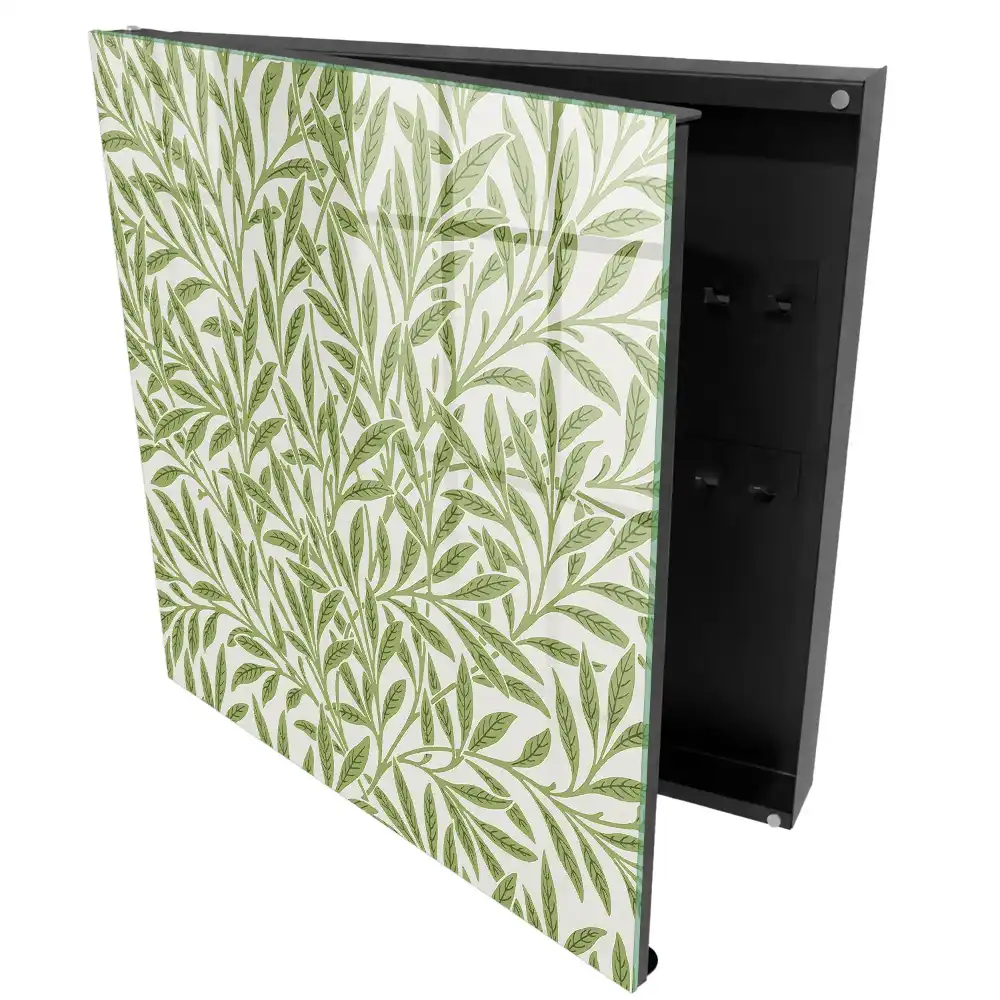 Armoire à clés feuilles vertes sur fond crème élégance