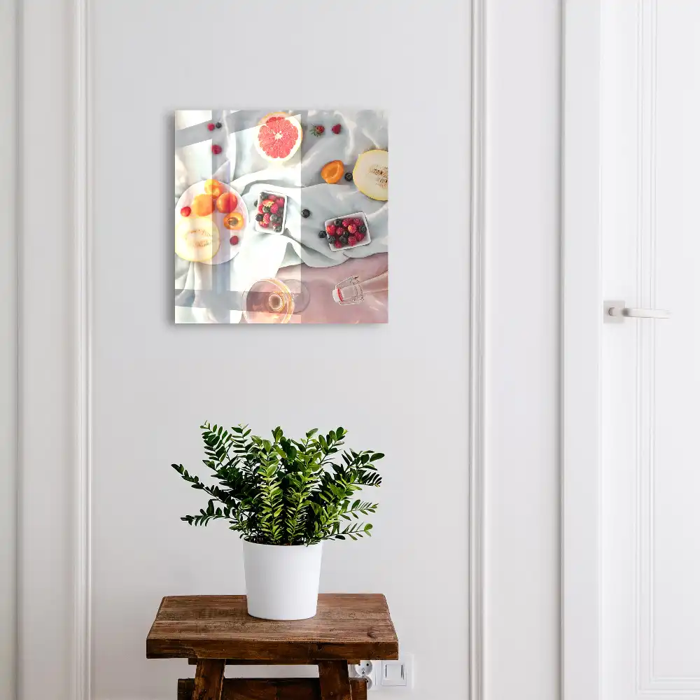 Boîte à clés murale des fruits sur un tissu aux couleurs tentantes