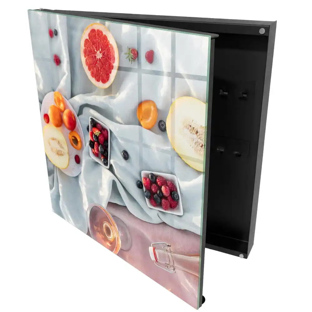 Boîte à clés murale des fruits sur un tissu aux couleurs tentantes