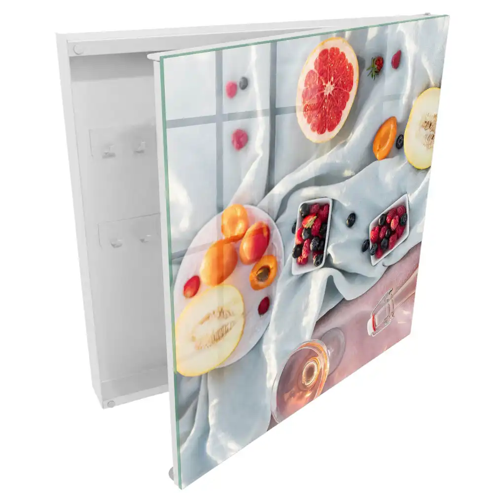 Boîte à clés murale des fruits sur un tissu aux couleurs tentantes