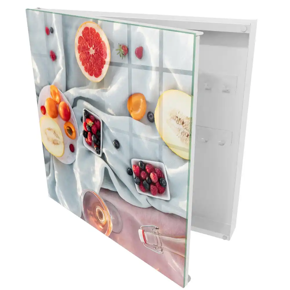 Boîte à clés murale des fruits sur un tissu aux couleurs tentantes