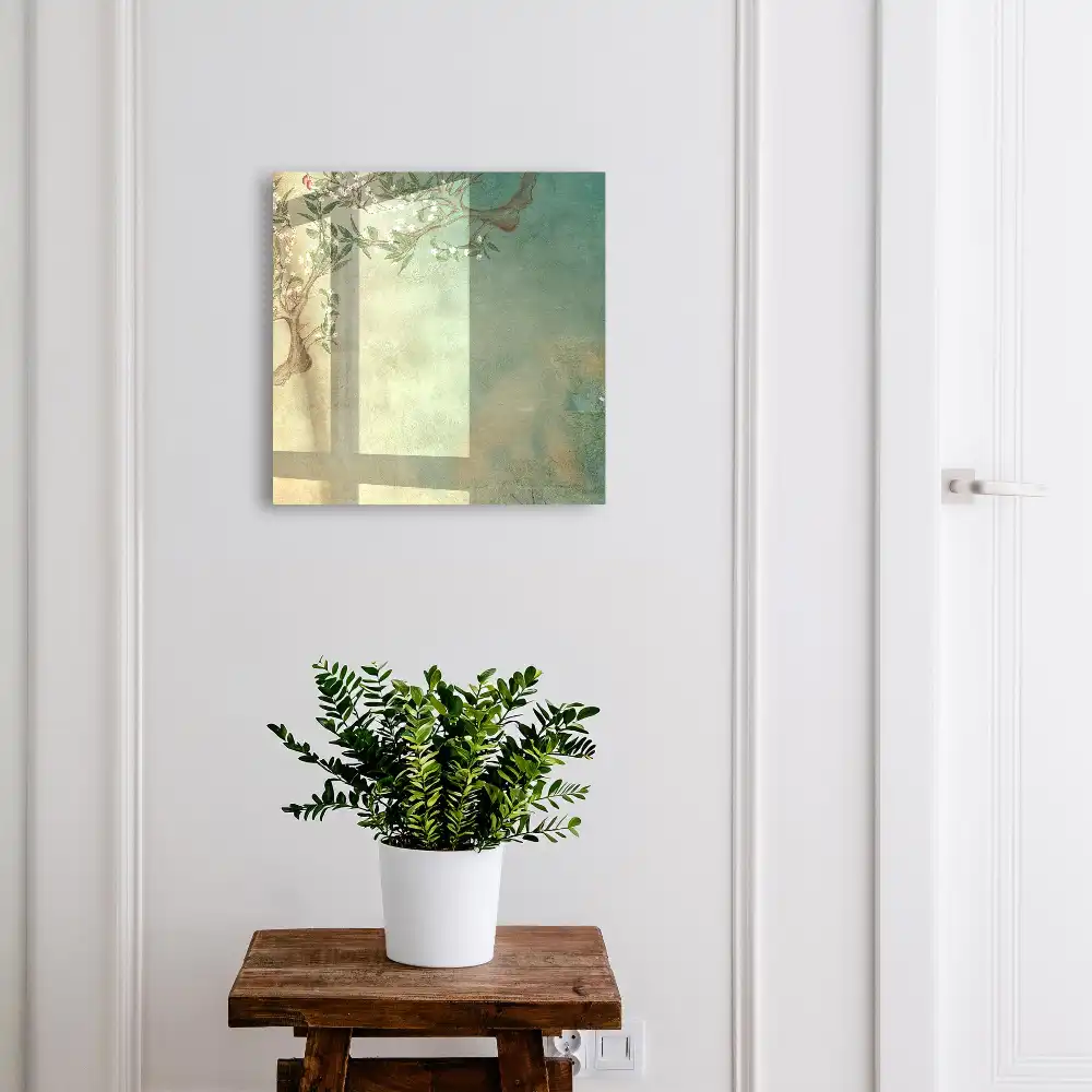 Boîte à clés un arbre aux fleurs blanches sur fond turquoise