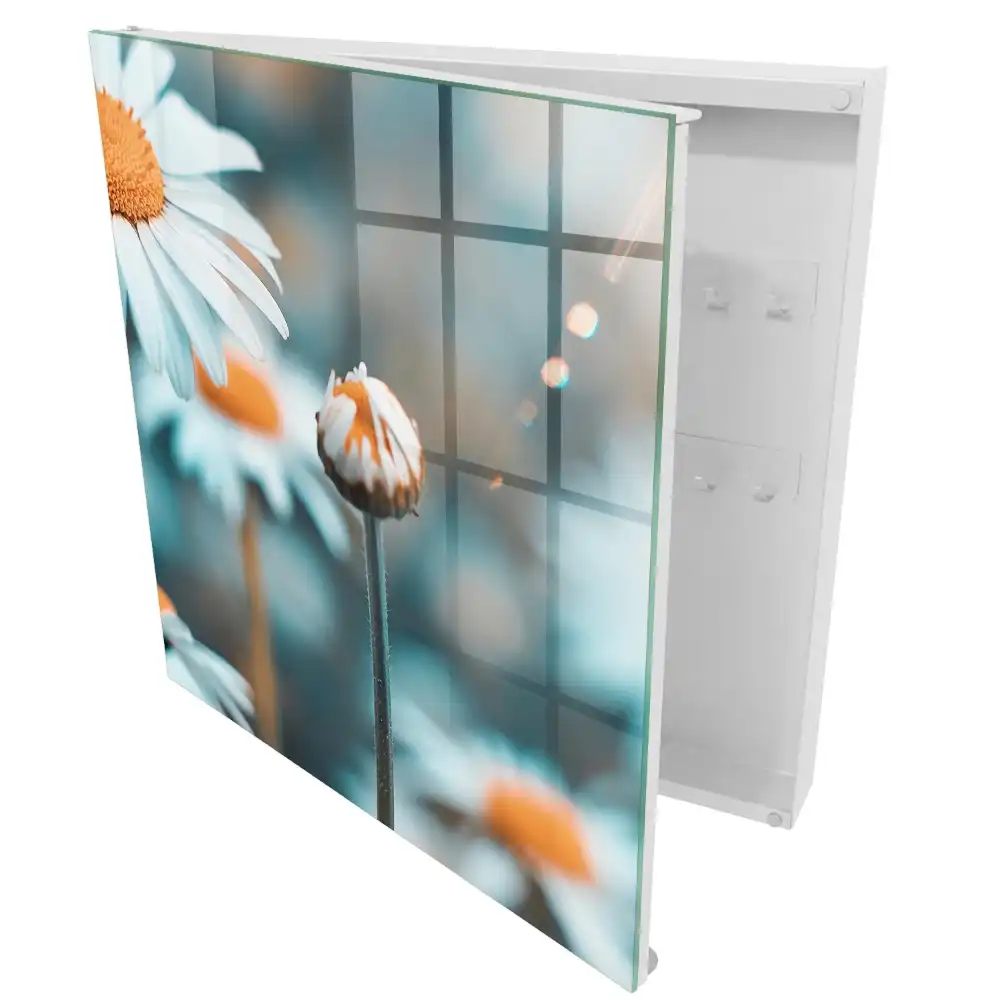 Armoire à clés des marguerites pastel et un arrière-plan flou