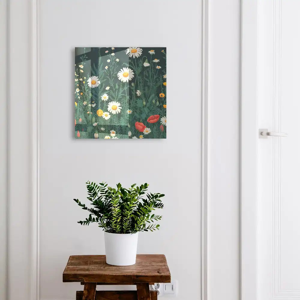Boîte à clés murale fleurs parmi la verdure sur fond bleu marine