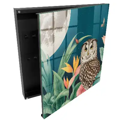 Armoire à clés hibou et plantes tropicales la nuit