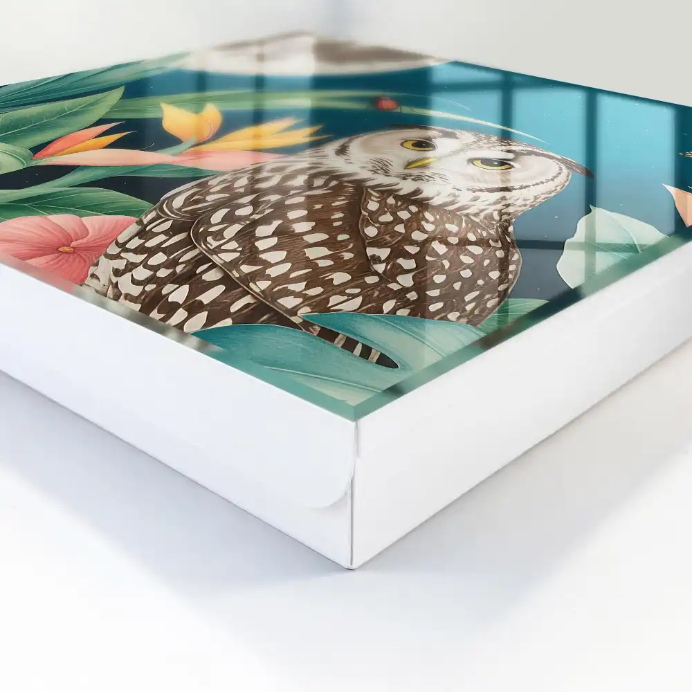 Armoire à clés hibou et plantes tropicales la nuit
