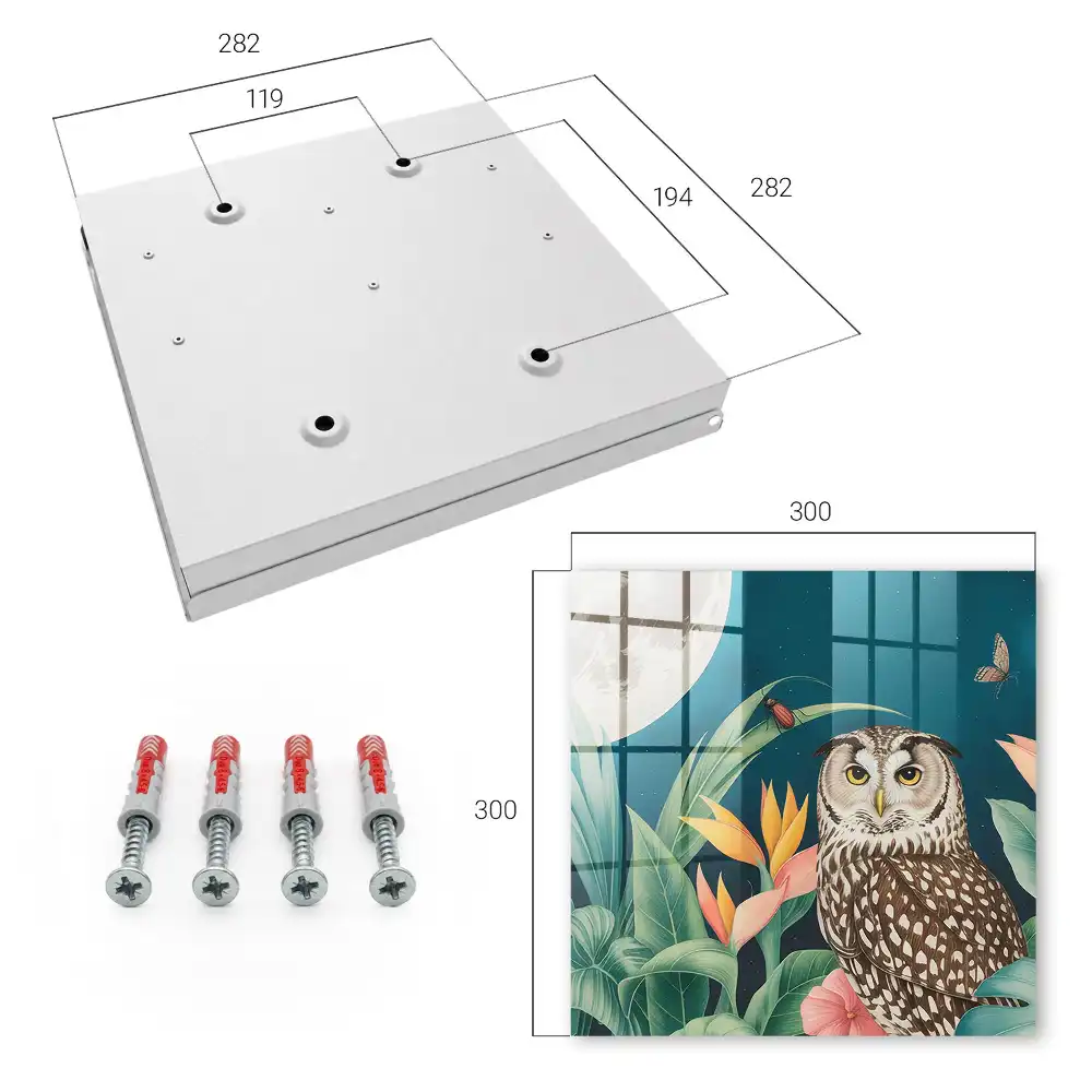 Armoire à clés hibou et plantes tropicales la nuit