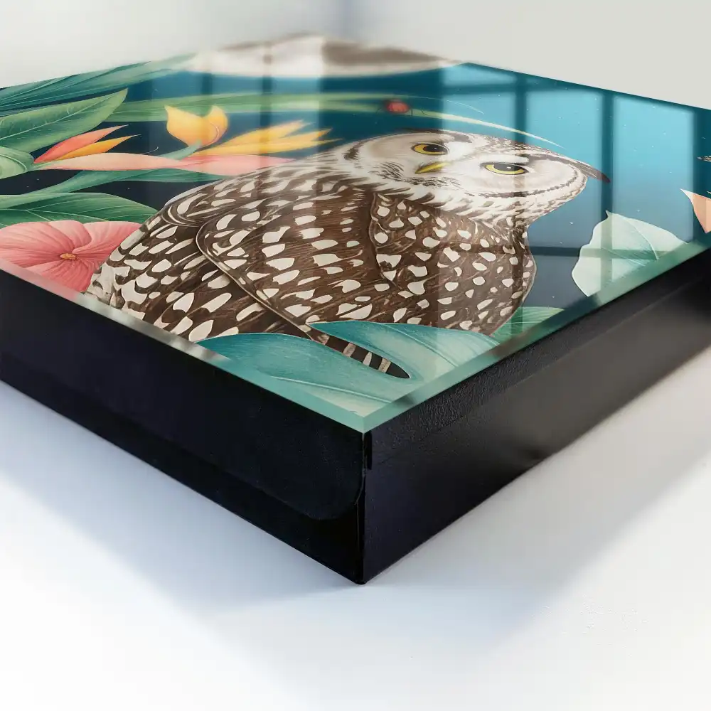 Armoire à clés hibou et plantes tropicales la nuit