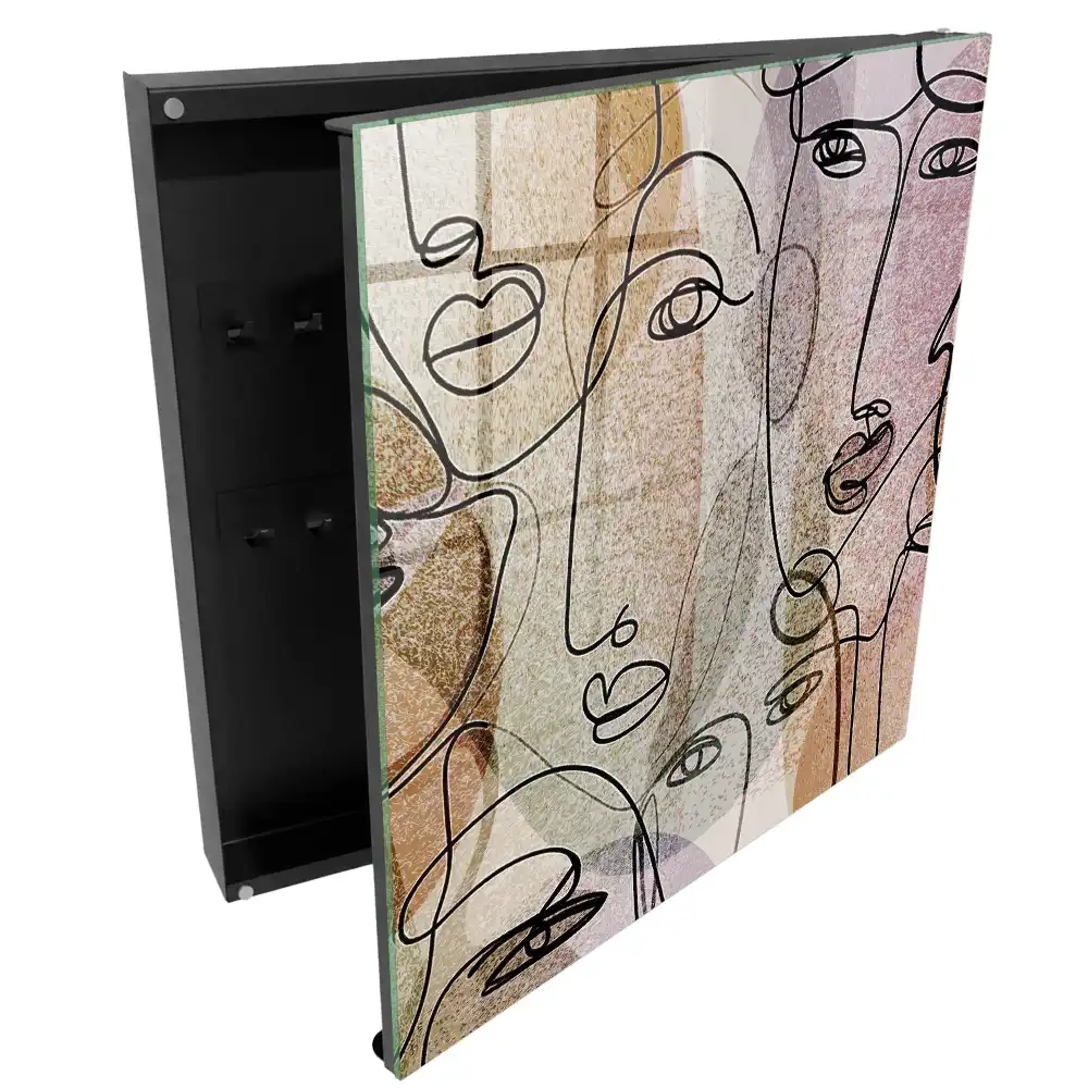 Armoire à clés des lignes créant des visages aux couleurs pastel
