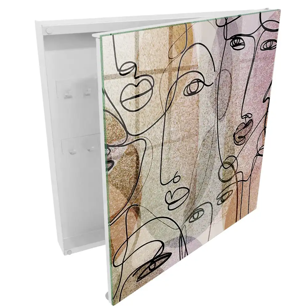 Armoire à clés des lignes créant des visages aux couleurs pastel