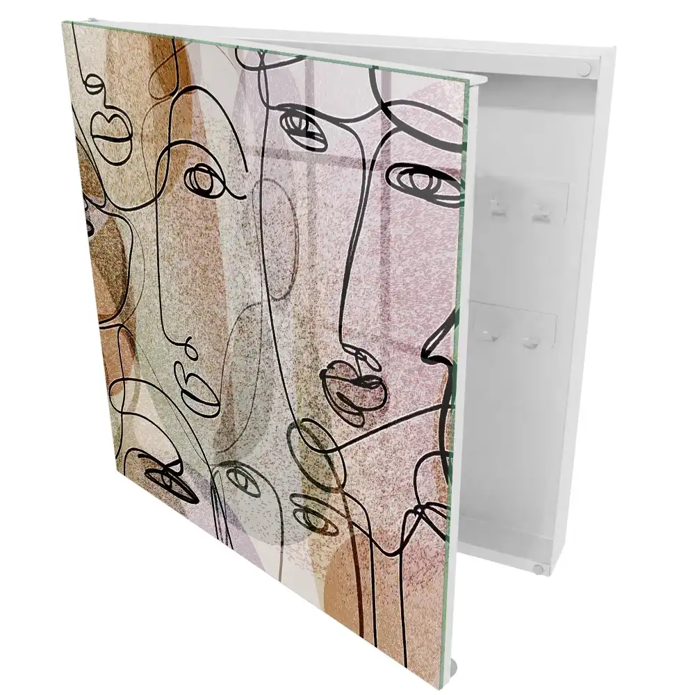 Armoire à clés des lignes créant des visages aux couleurs pastel