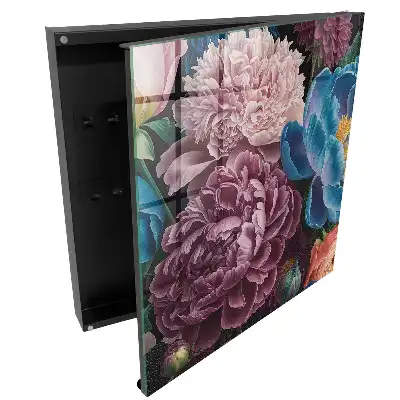 Boîte à clés fleurs colorées sur fond noir