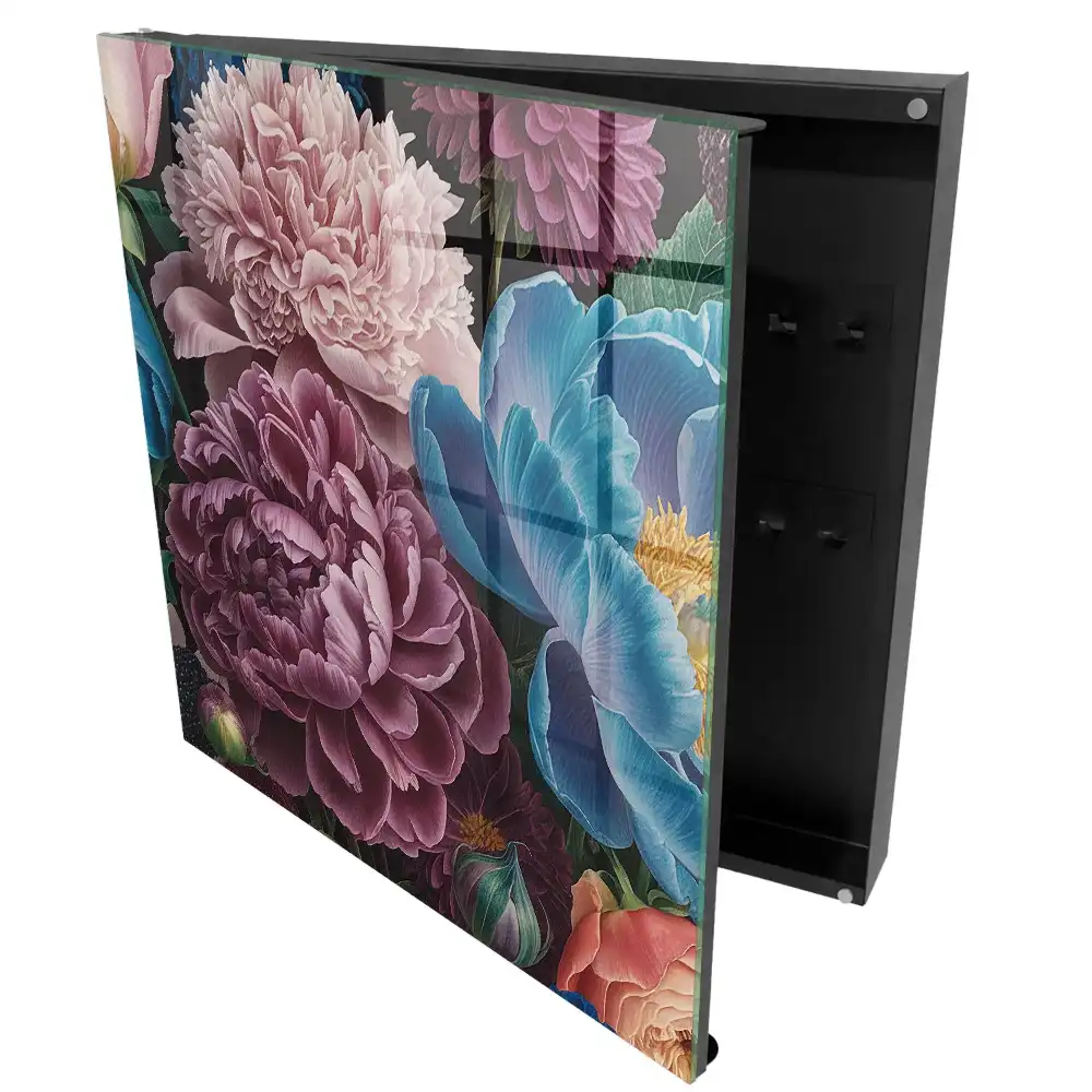 Boîte à clés fleurs colorées sur fond noir
