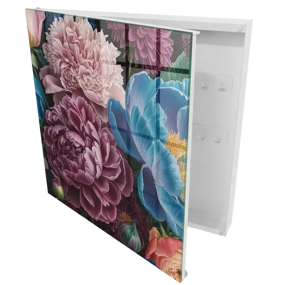 Boîte à clés fleurs colorées sur fond noir