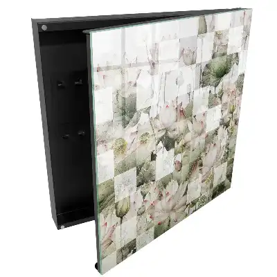 Boîte à clés murale fleurs de nénuphar sur fond géométrique