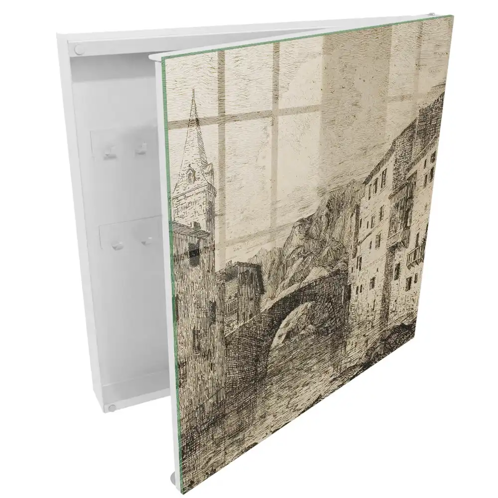 Boîte à clés pont et bâtiments avec des montagnes en arrière-plan