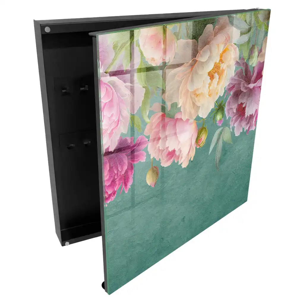 Armoire à clés des fleurs sur fond vert pleines de délicatesse