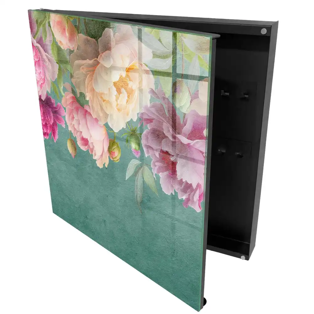 Armoire à clés des fleurs sur fond vert pleines de délicatesse