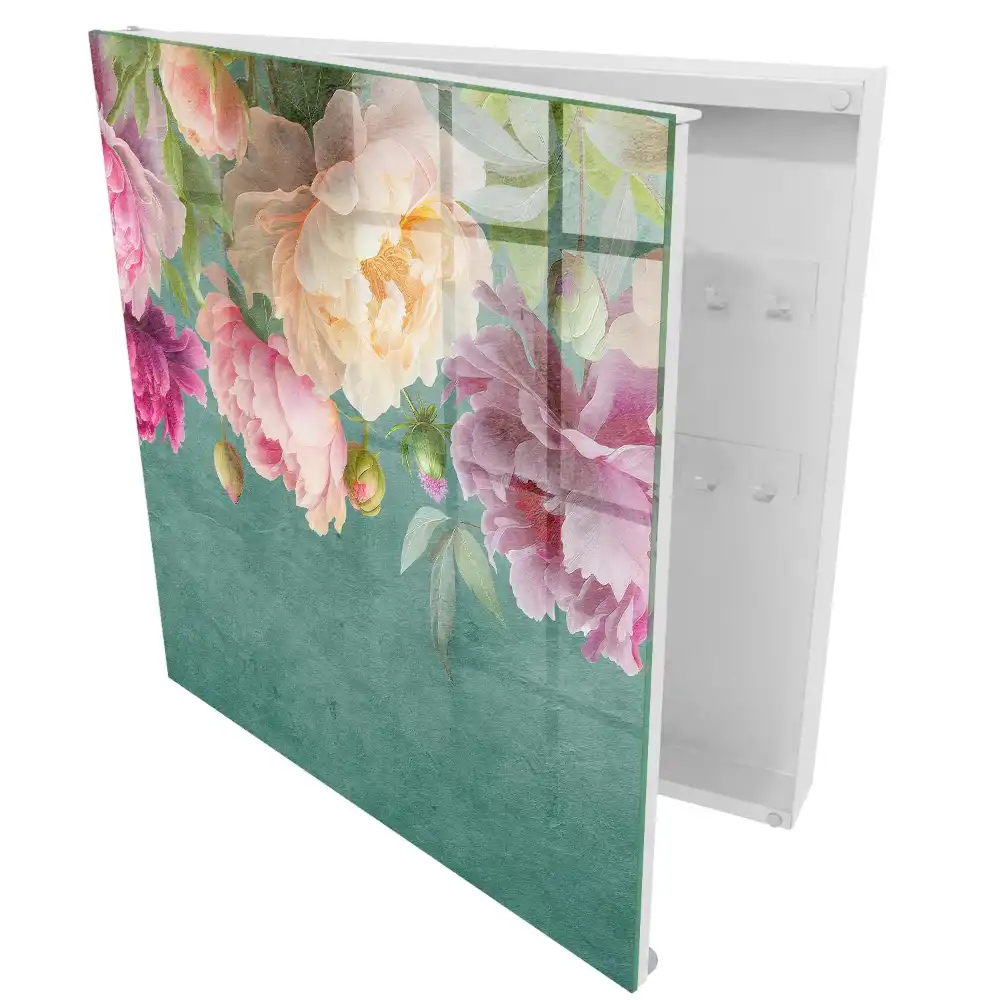 Armoire à clés des fleurs sur fond vert pleines de délicatesse