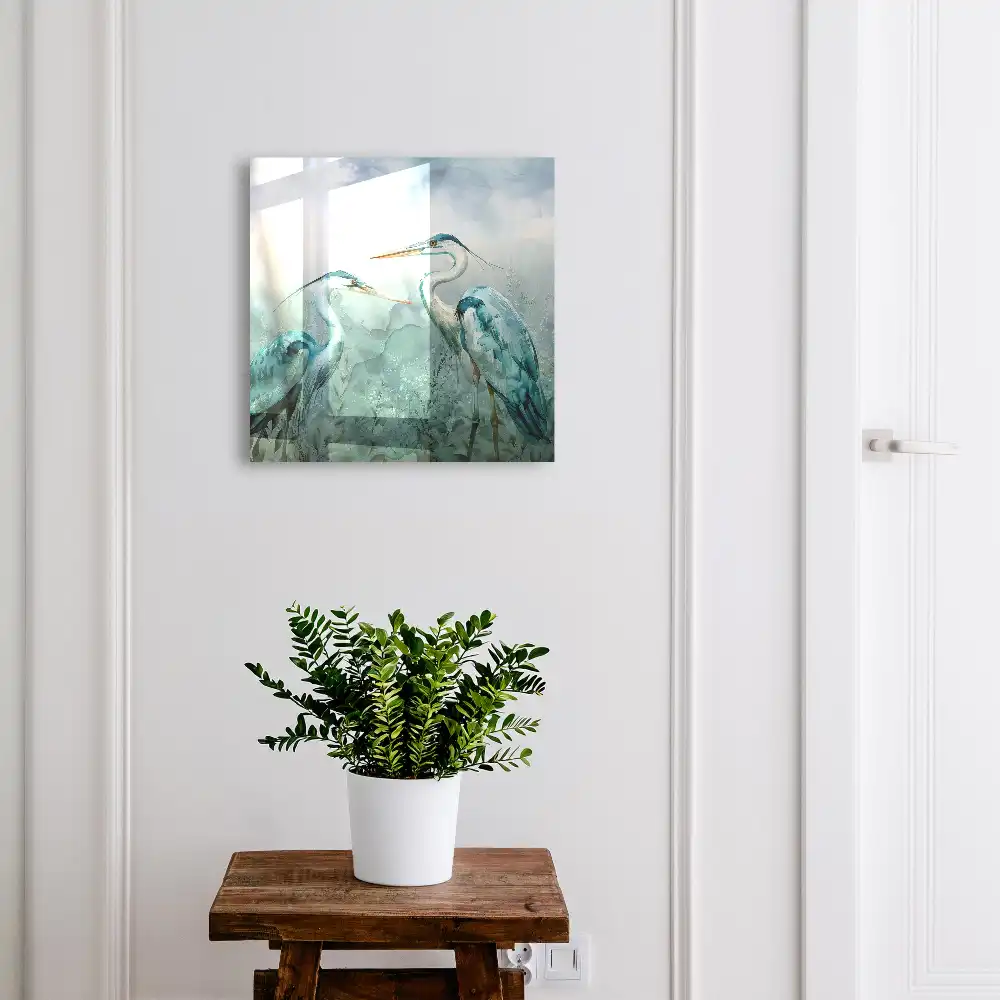 Boîte à clés hérons à l'aquarelle entourés de verdure