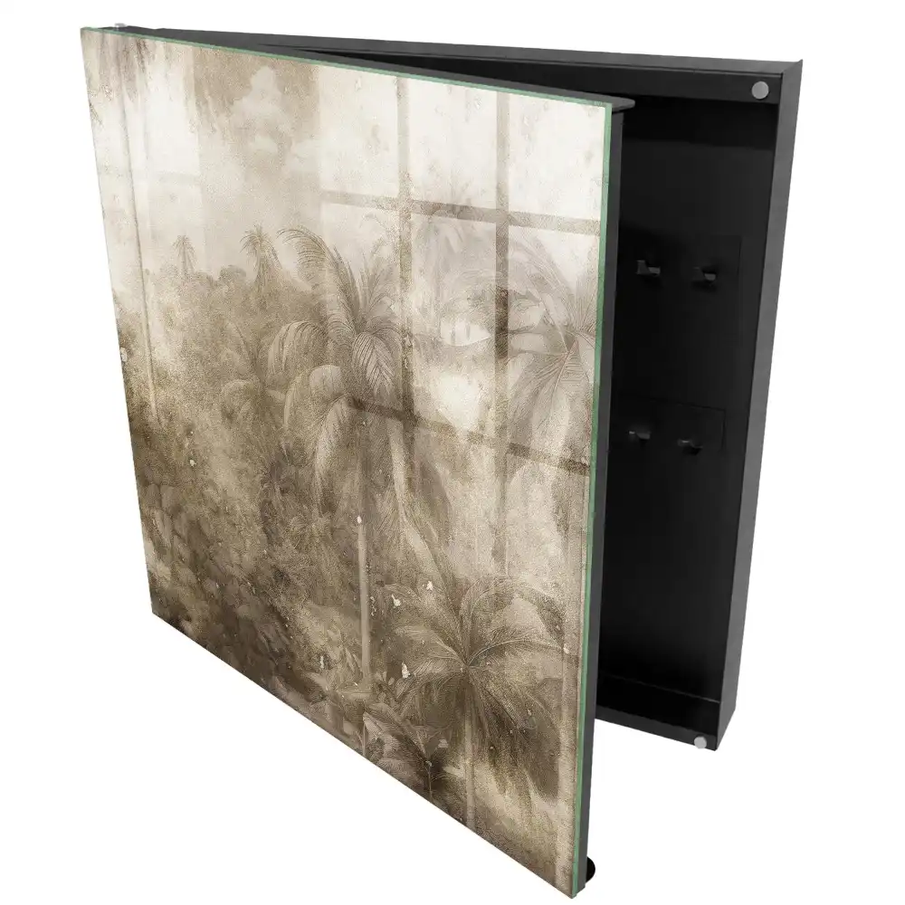 Armoire à clés jungle tropicale dans des tons beiges