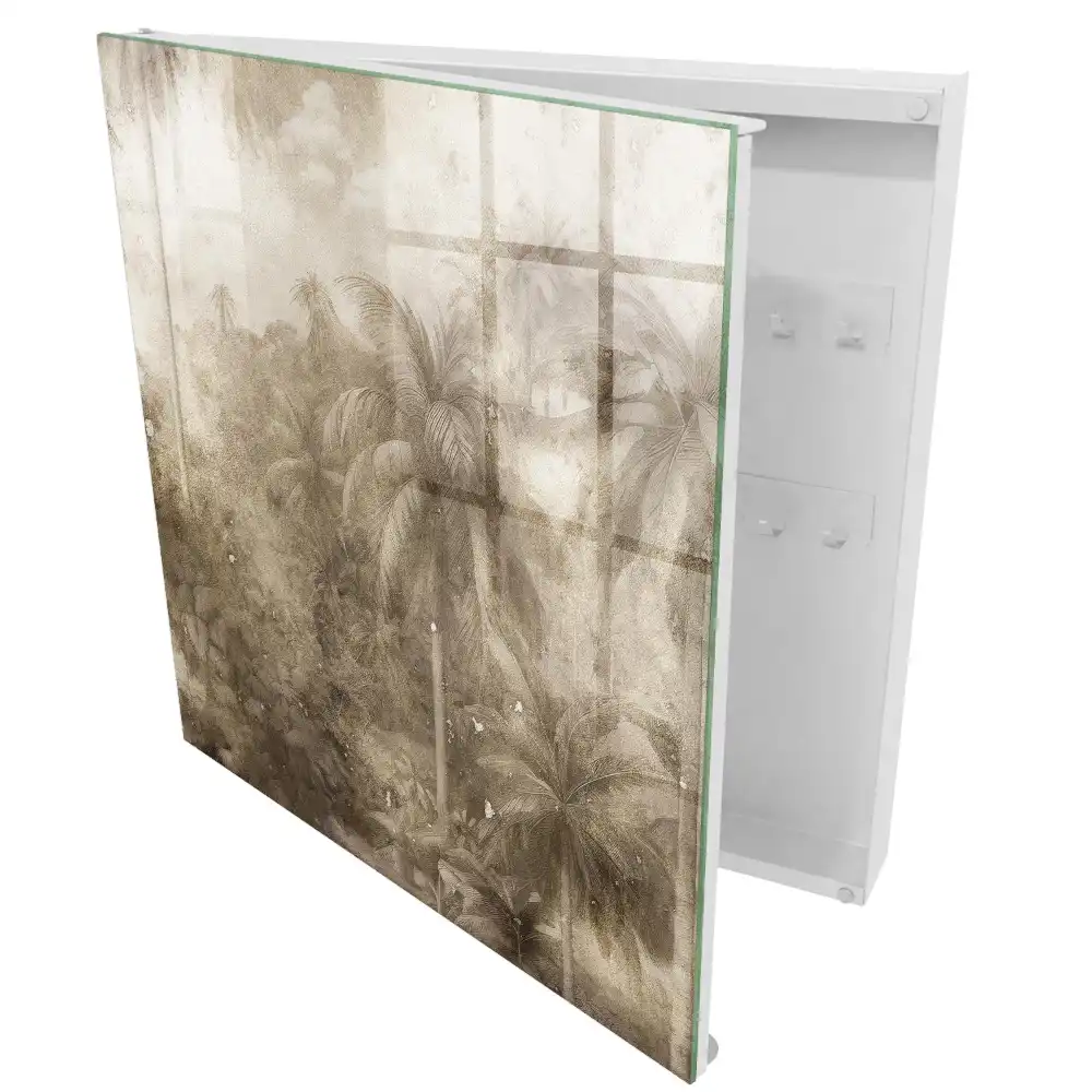 Armoire à clés jungle tropicale dans des tons beiges