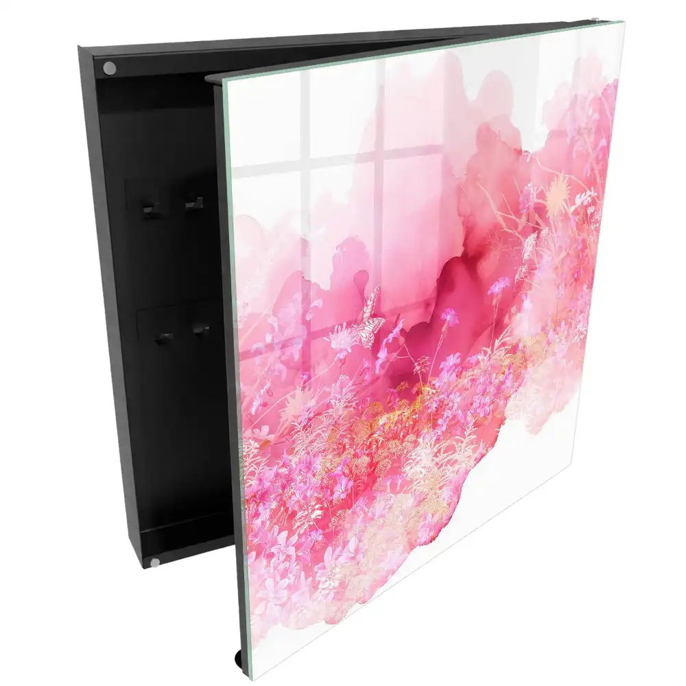 Boîte à clés murale fleurs roses à l'aquarelle dans une atmosphère légère