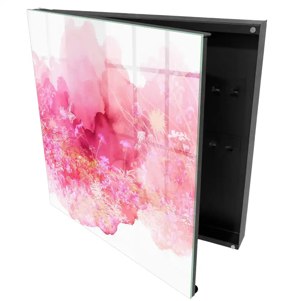 Boîte à clés murale fleurs roses à l'aquarelle dans une atmosphère légère