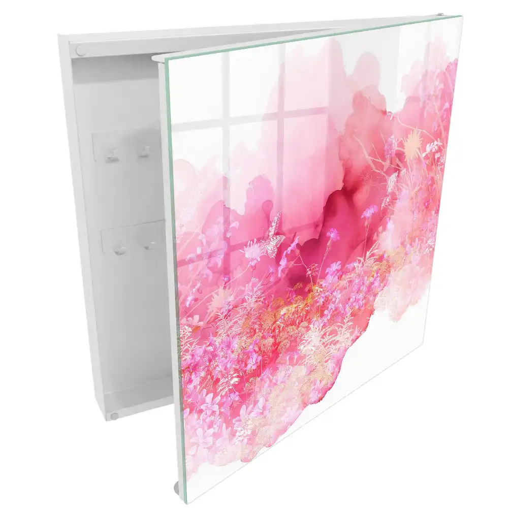 Boîte à clés murale fleurs roses à l'aquarelle dans une atmosphère légère