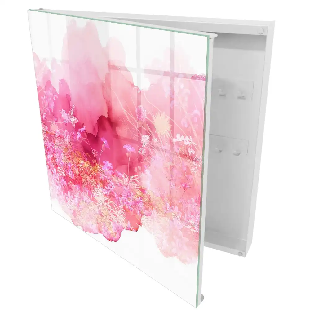 Boîte à clés murale fleurs roses à l'aquarelle dans une atmosphère légère