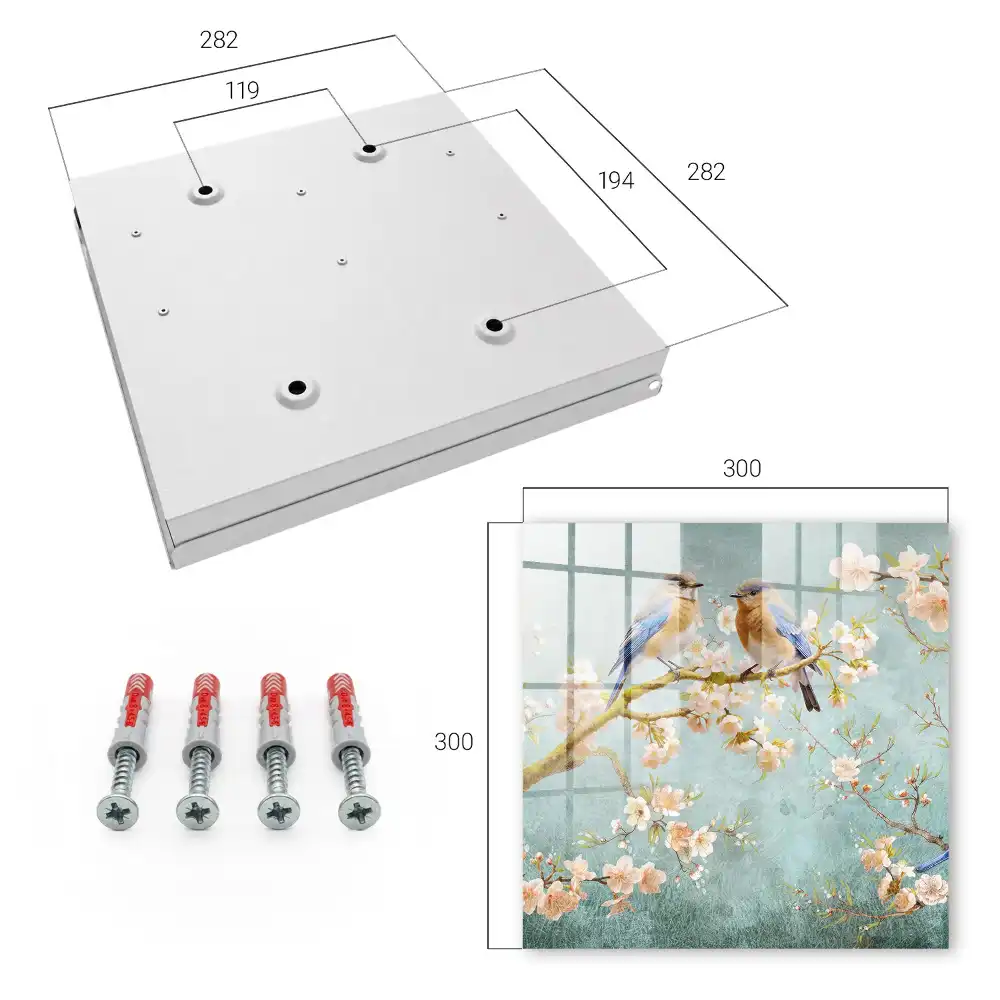Armoire à clés oiseaux pastel sur une branche parmi les fleurs