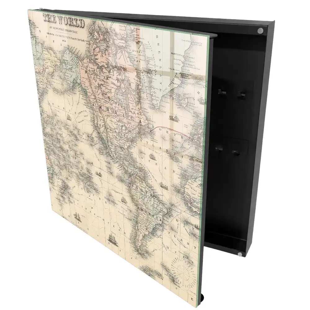 Armoire à clés carte historique avec les continents et les navires