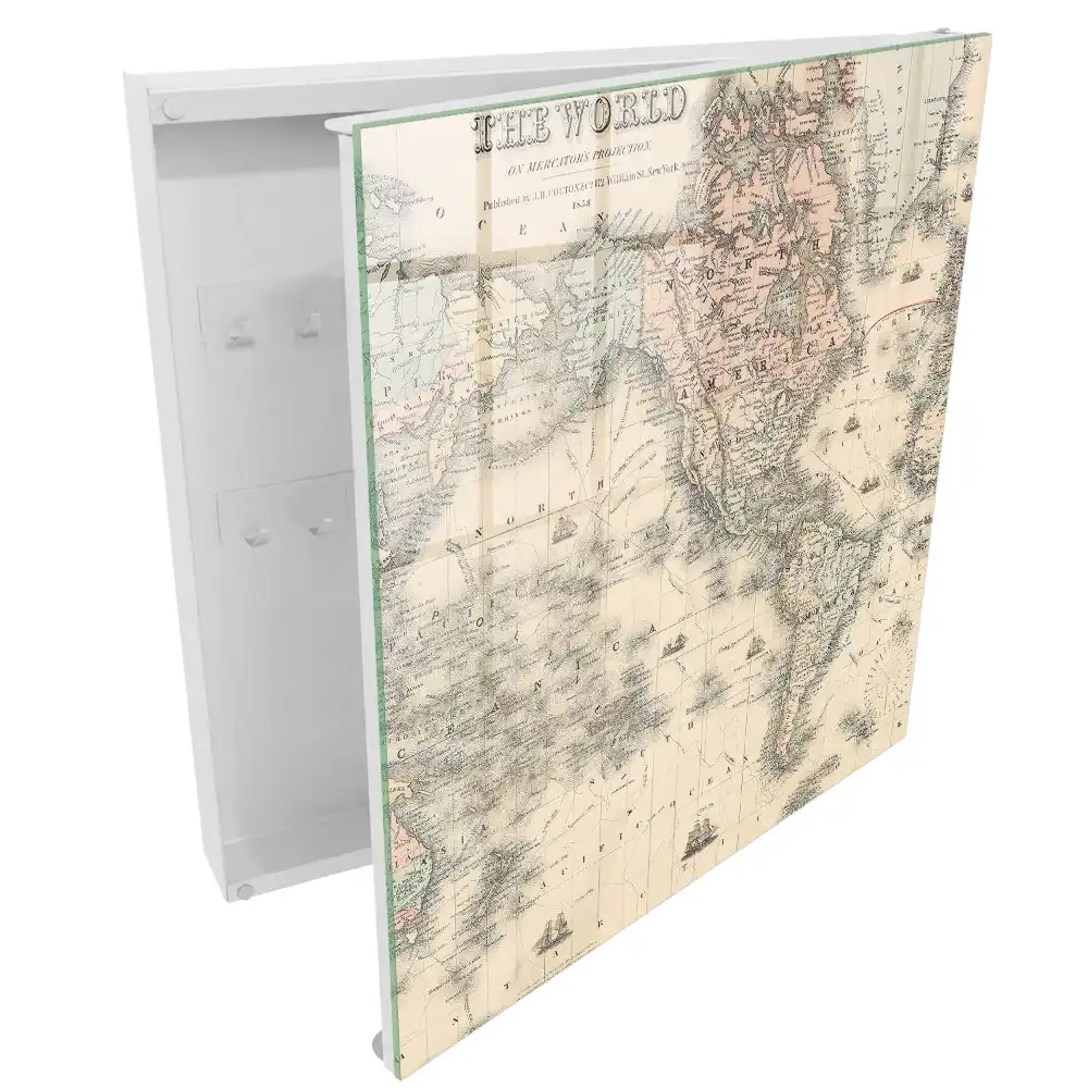 Armoire à clés carte historique avec les continents et les navires