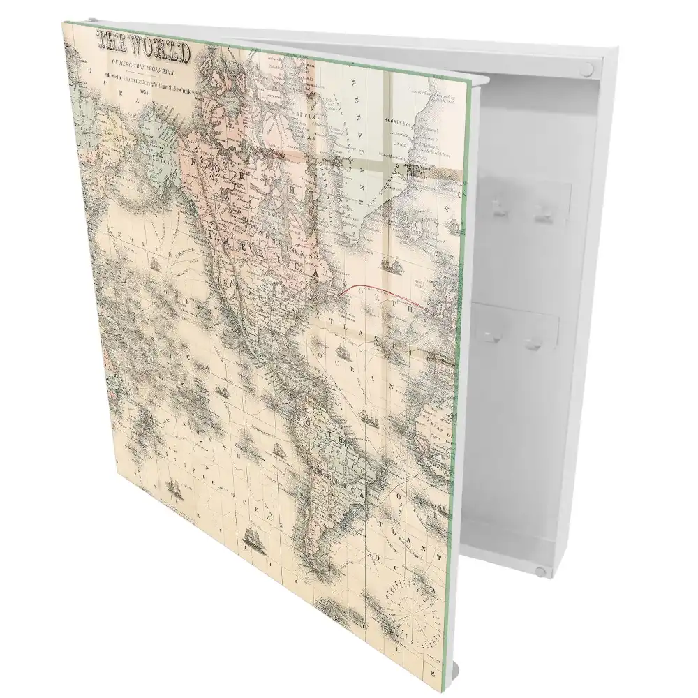 Armoire à clés carte historique avec les continents et les navires