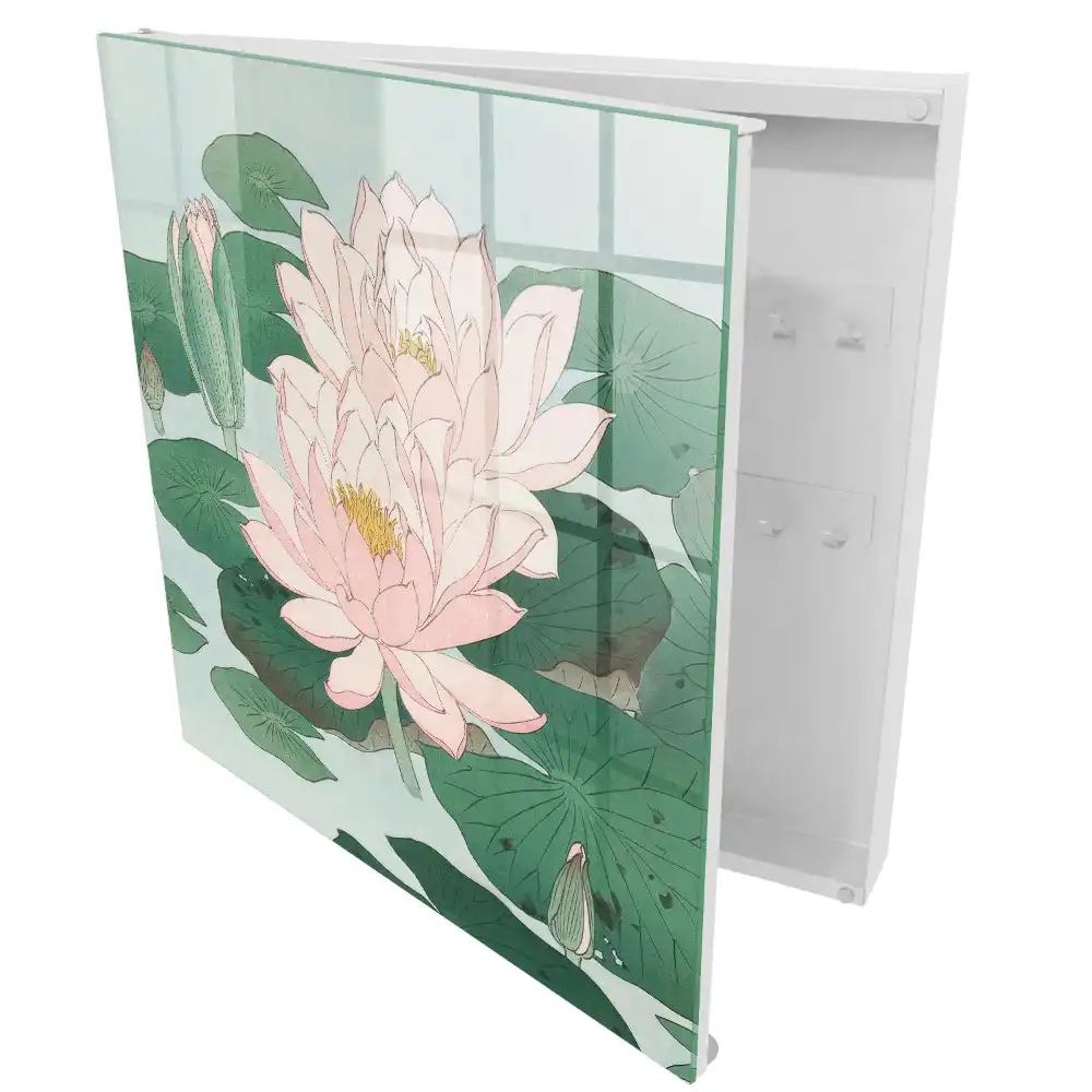 Boîte à clés murale des lys roses sur un fond de feuilles vertes