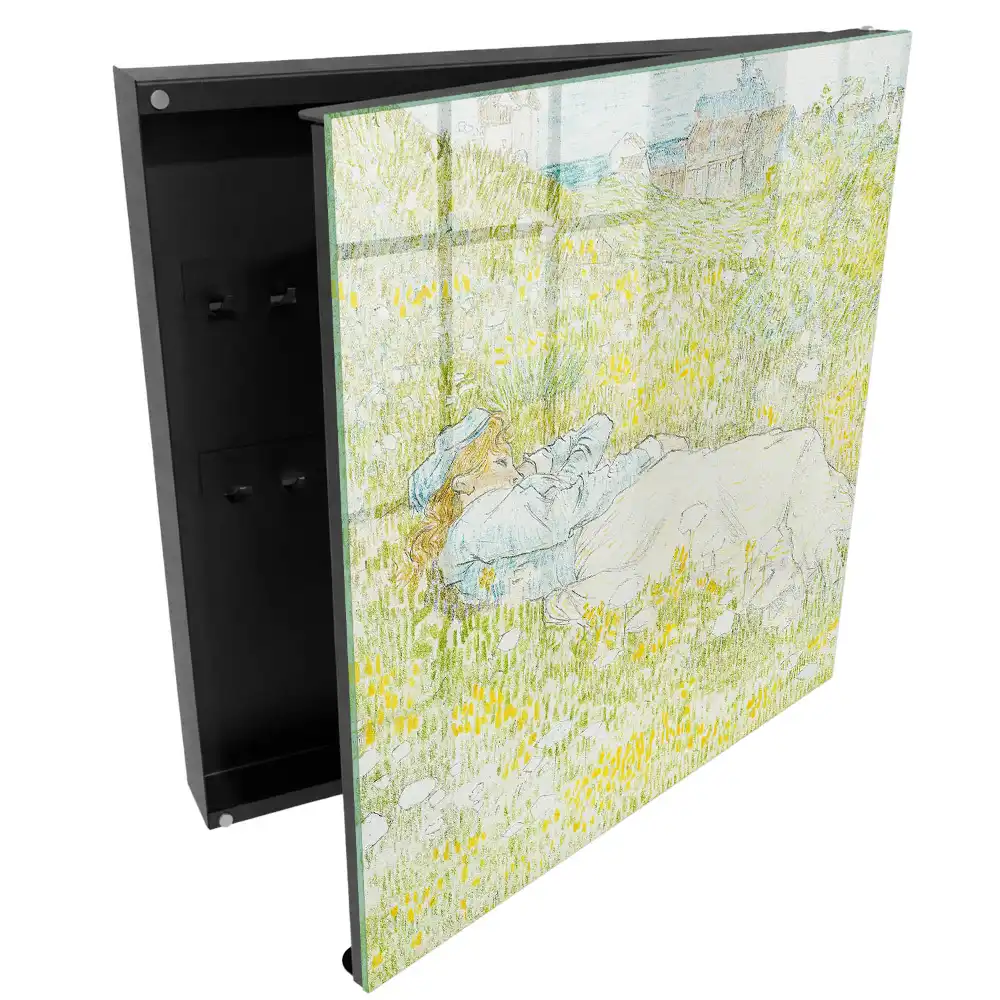 Boîte à clés murale une silhouette se reposant dans une prairie parmi les fleurs