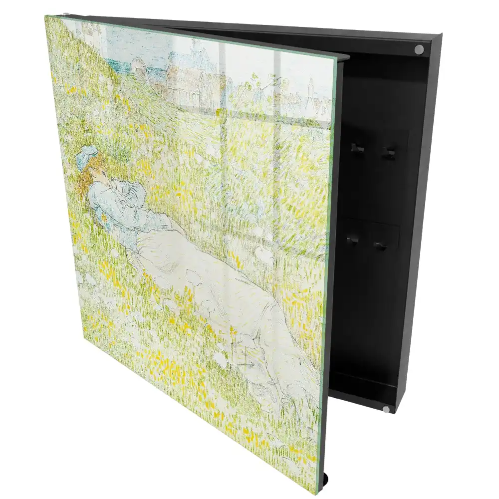 Boîte à clés murale une silhouette se reposant dans une prairie parmi les fleurs