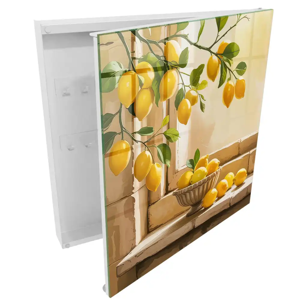 Boîte à clés murale des citrons juteux se détachant sur le fond de la fenêtre ajoutent une touche de chaleur