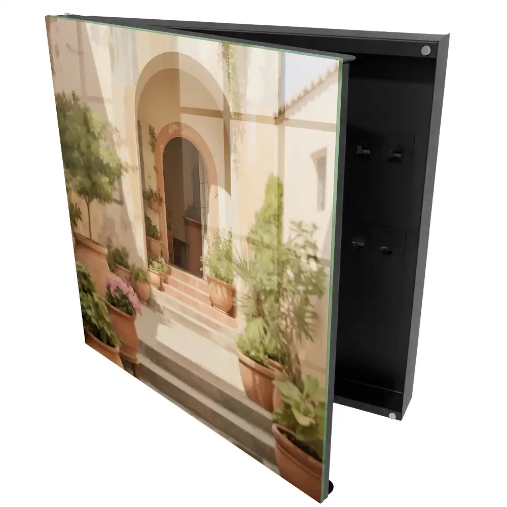 Armoire à clés lumière chaude pots de fleurs plantes porte d'entrée