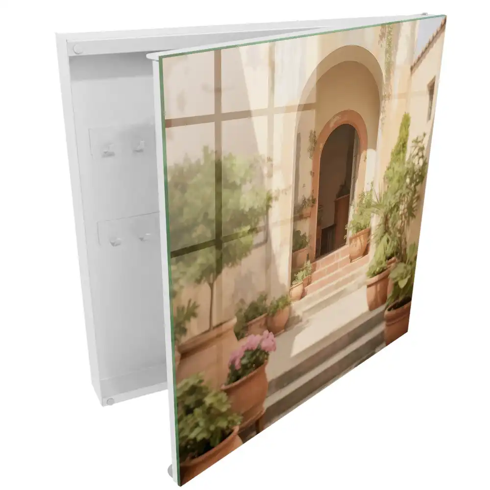 Armoire à clés lumière chaude pots de fleurs plantes porte d'entrée