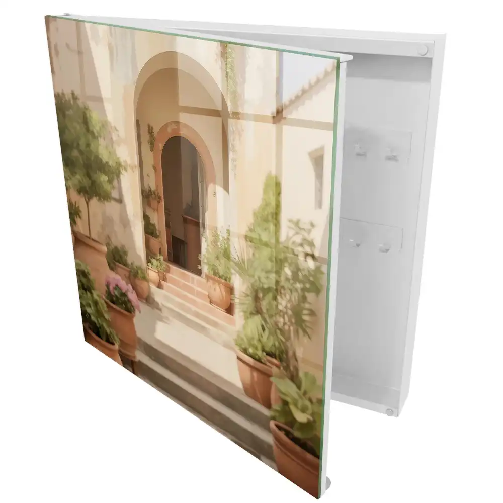 Armoire à clés lumière chaude pots de fleurs plantes porte d'entrée