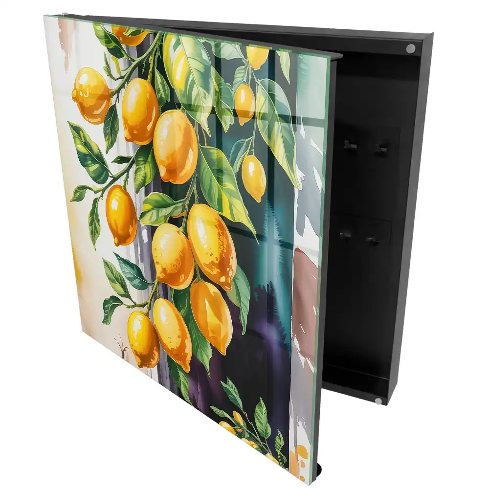 Boîte à clés murale citrons juteux sur une branche aux feuilles vertes