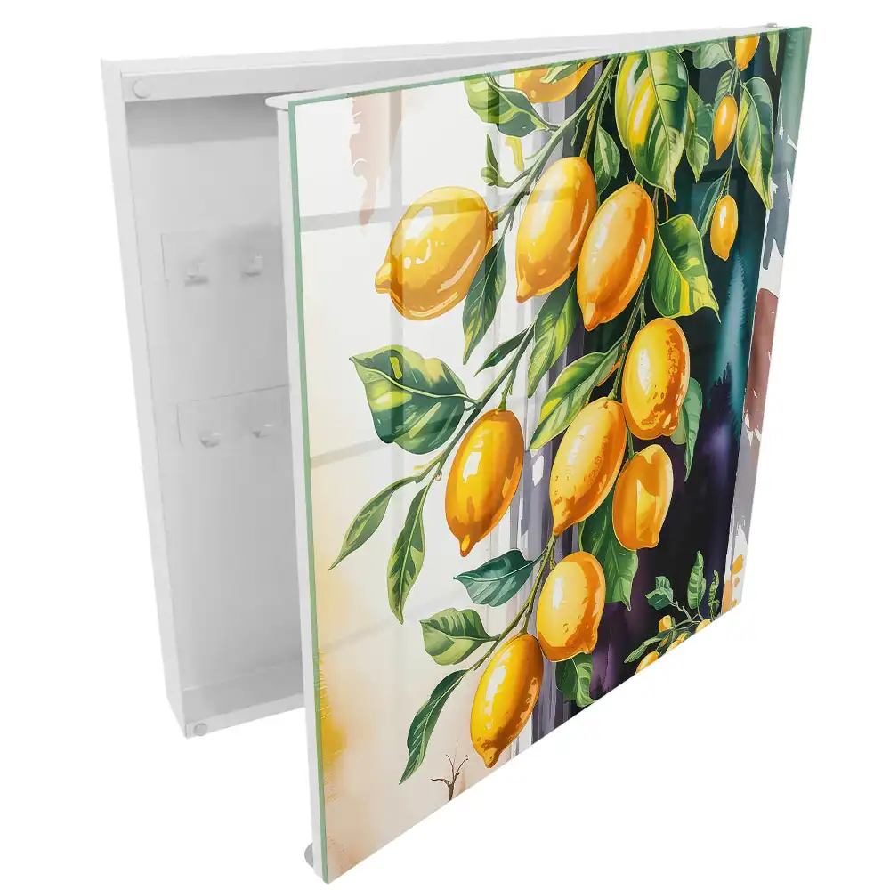 Boîte à clés murale citrons juteux sur une branche aux feuilles vertes