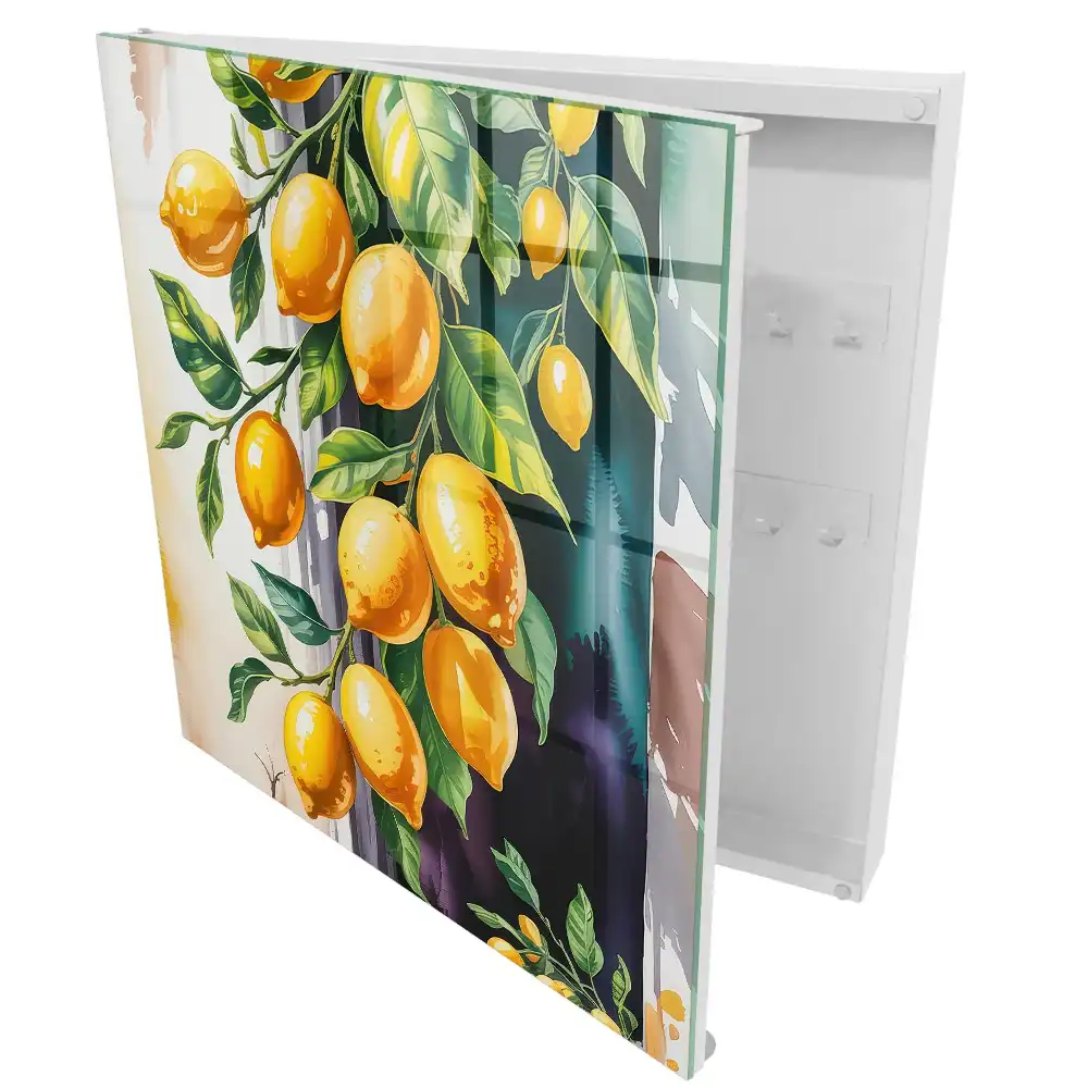 Boîte à clés murale citrons juteux sur une branche aux feuilles vertes