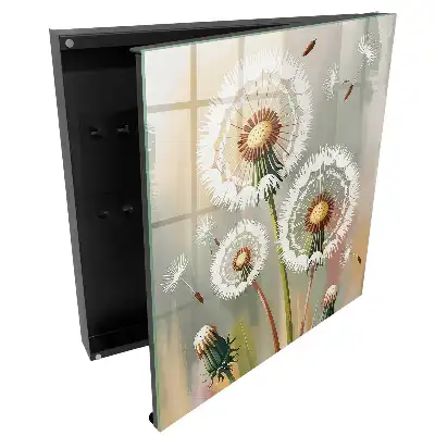 Boîte à clés murale pissenlits sur fond gris-beige